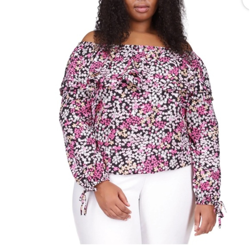 Michael Michael Kors Plus Size Floral Off the Shoulder Top NWT X Pink and Black